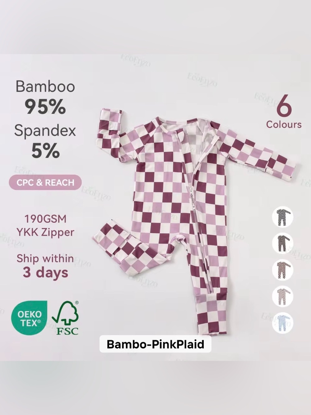 Bambo Pink Plaid Kids One-Piece Zipper Romper